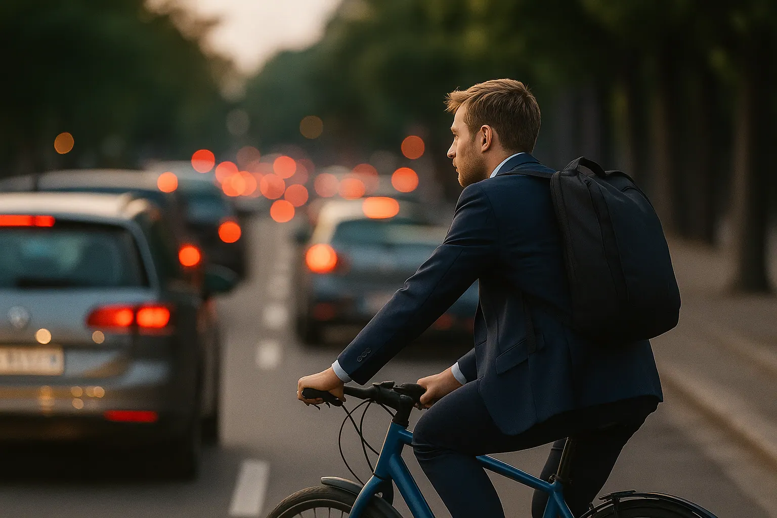 Un collaborateur se déplace à vélo en ville